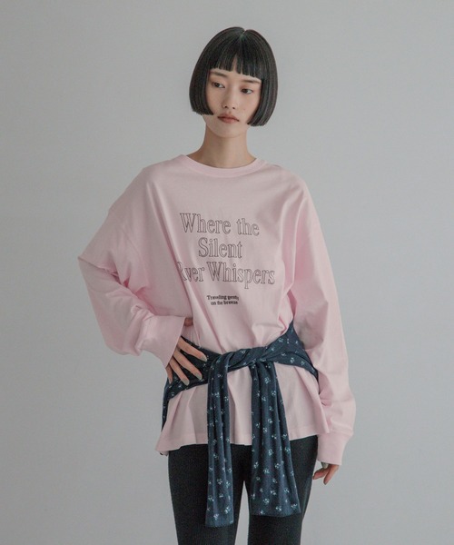 LOWRYS FARM(ローリーズファーム)の「ピグメントロゴLS 1080412(Tシャツ/カットソー・レディース・チャコールグレー/アイボリー/ピンク・FREE)」の3枚目の写真