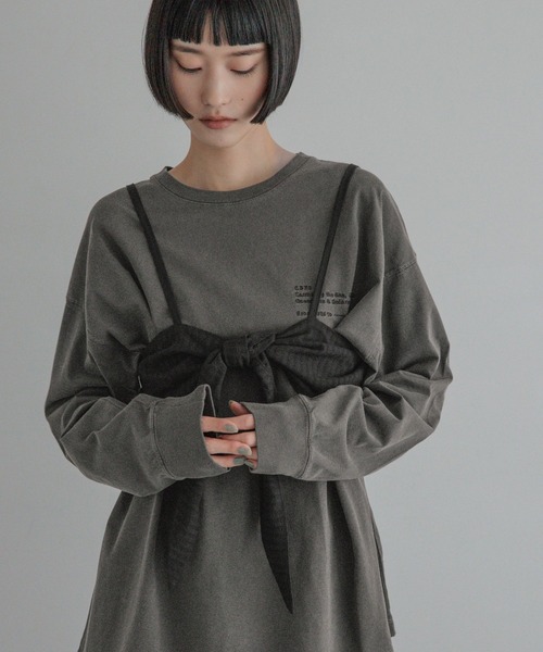LOWRYS FARM(ローリーズファーム)の「ピグメントロゴLS 1080412(Tシャツ/カットソー・レディース・チャコールグレー/アイボリー/ピンク・FREE)」の2枚目の写真