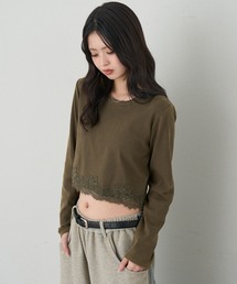 RAY CASSIN（レイカズン）の「裾レースコンパクトロングTシャツ（Tシャツ/カットソー）」