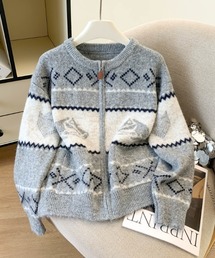 フェアアイル柄 カシミヤ混 ウール ニットカーディガン