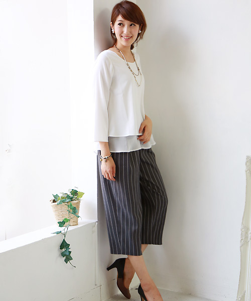 REAL CUBE（リアルキューブ）の「REAL CUBE バックデザインティアードトップス（Tシャツ/カットソー・レディース・オフホワイト/ネイビー/ピンクベージュ・M）」の5枚目の写真