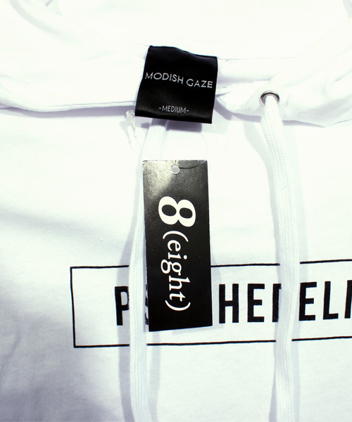 ８(eight)（エイト）の「ロゴ プルオーバー パーカー スウェット ロング丈 （パーカー・メンズ・ホワイト/ブラック・MEDIUM/LARGE）」の7枚目の写真