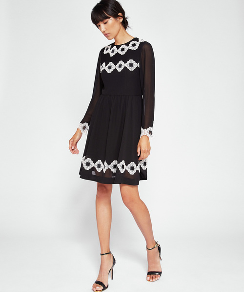 Ted Baker テッドベーカー の Avianah 新作 長袖 花柄 刺繍 透け感 ワンピース ワンピース Wear