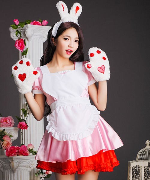 コスプレ 半袖バニーメイドコスチューム ウサミミカチューシャ ワンピース スカート エプロン グローブ2点セット バレンタイン衣装 コスチューム パーティーグッズ Osyarevo オシャレボ のファッション通販 Zozotown