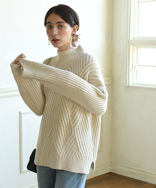 marjour（マージュール）の「DIAGONAL LIB KNIT（ニット/セーター・レディース・アイボリー/グレイッシュベージュ/ベージュ・M/MEDIUM）」の14枚目の写真