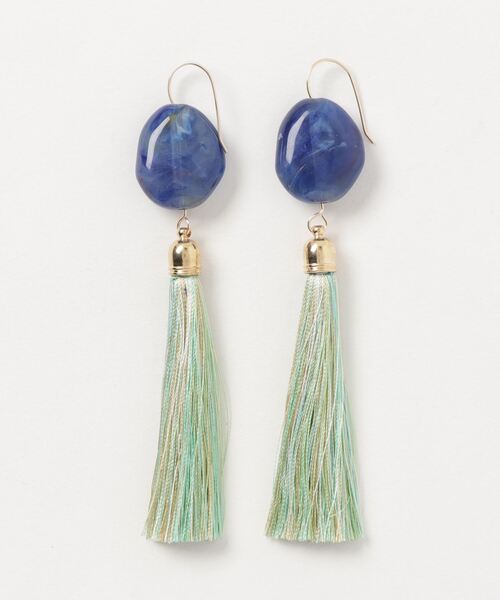 TONE SELECT GOODS(トーンセレクトグッズ)の「【glou】Fake Stone Long Tassel Pierce(ピアス(両耳用)・レディース・ブラウン/グレー/レッド/グリーン/ブルー/クリーム/ライトブルー/ベージュ/ピンク/ゴールド系その他/スカイブルー/カーキ・FREE)」の9枚目の写真