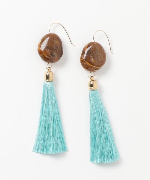 TONE SELECT GOODS(トーンセレクトグッズ)の「【glou】Fake Stone Long Tassel Pierce(ピアス(両耳用)・レディース・ブラウン/グレー/レッド/グリーン/ブルー/クリーム/ライトブルー/ベージュ/ピンク/ゴールド系その他/スカイブルー/カーキ・FREE)」の2枚目の写真