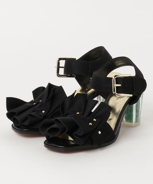 UNITED TOKYO（ユナイテッドトウキョウ）の「ラッフルラメヒールサンダル（サンダル・レディース・ブラック/ゴールド・0/1/2）」の2枚目の写真