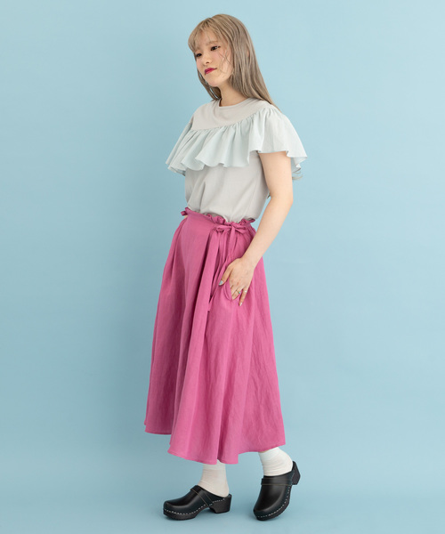 POU DOU DOU(プードゥドゥ)の「フレア切替Tシャツ(Tシャツ/カットソー・レディース・ライトブルー/ネイビー/オフホワイト・3)」の4枚目の写真