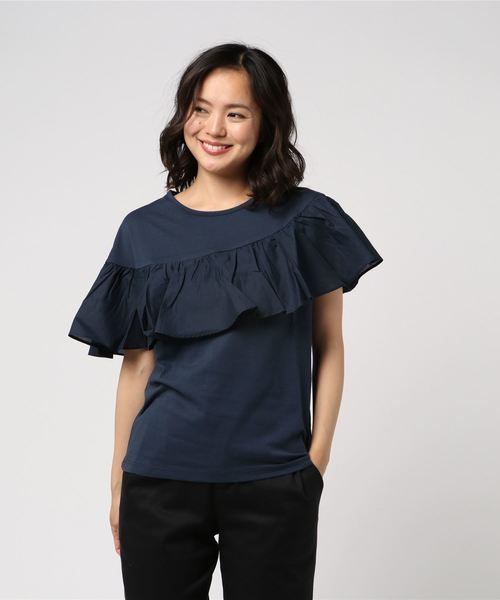 POU DOU DOU(プードゥドゥ)の「フレア切替Tシャツ(Tシャツ/カットソー・レディース・ライトブルー/ネイビー/オフホワイト・3)」の3枚目の写真