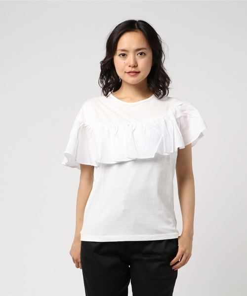 POU DOU DOU(プードゥドゥ)の「フレア切替Tシャツ(Tシャツ/カットソー・レディース・ライトブルー/ネイビー/オフホワイト・3)」の1枚目の写真