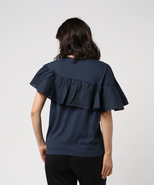POU DOU DOU(プードゥドゥ)の「フレア切替Tシャツ(Tシャツ/カットソー・レディース・ライトブルー/ネイビー/オフホワイト・3)」の6枚目の写真