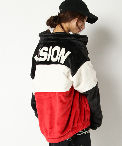 VISION STREET WEAR（ヴィジョンストリートウェア）の「VISION ボア切り替えジャケット（ブルゾン・メンズ・オフホワイト/ブラック/コーラル・M/L）」の3枚目の写真