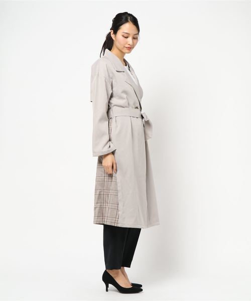 KOBE LETTUCE（コウベレタス）の「チェック配色デザインスプリングトレンチコート（トレンチコート・レディース・グレイッシュベージュ/カーキ/ブラック/ベージュ・FREE）」の8枚目の写真