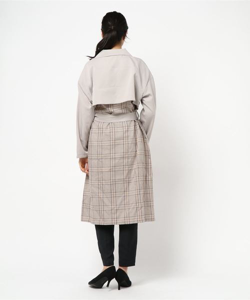 KOBE LETTUCE（コウベレタス）の「チェック配色デザインスプリングトレンチコート（トレンチコート・レディース・グレイッシュベージュ/カーキ/ブラック/ベージュ・FREE）」の9枚目の写真