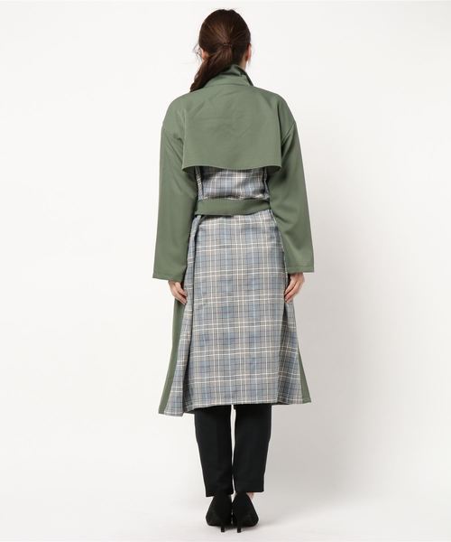 KOBE LETTUCE（コウベレタス）の「チェック配色デザインスプリングトレンチコート（トレンチコート・レディース・グレイッシュベージュ/カーキ/ブラック/ベージュ・FREE）」の10枚目の写真
