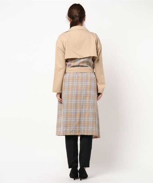 KOBE LETTUCE（コウベレタス）の「チェック配色デザインスプリングトレンチコート（トレンチコート・レディース・グレイッシュベージュ/カーキ/ブラック/ベージュ・FREE）」の7枚目の写真