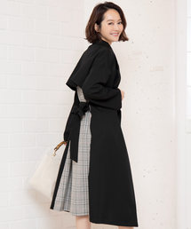 チェック配色デザインスプリングトレンチコート