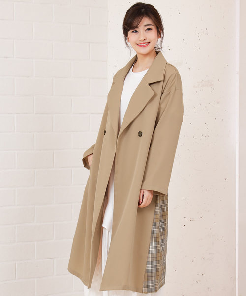 KOBE LETTUCE（コウベレタス）の「チェック配色デザインスプリングトレンチコート（トレンチコート・レディース・グレイッシュベージュ/カーキ/ブラック/ベージュ・FREE）」の18枚目の写真