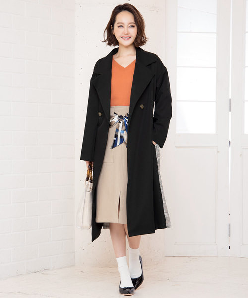 KOBE LETTUCE（コウベレタス）の「チェック配色デザインスプリングトレンチコート（トレンチコート・レディース・グレイッシュベージュ/カーキ/ブラック/ベージュ・FREE）」の19枚目の写真