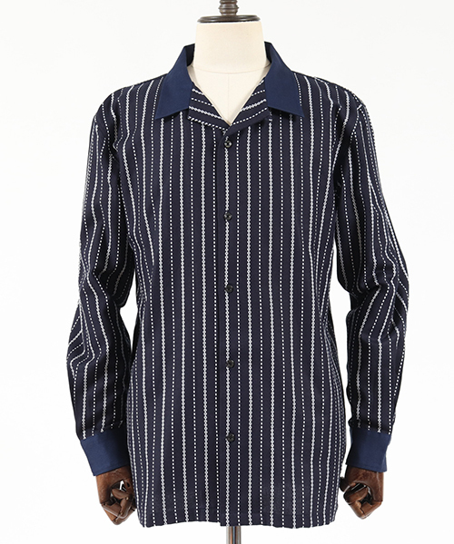 Jih Nunc(ジーヌンク)の「ms3828-インディゴ硫化染めドビーシャツ(シャツ/ブラウス・メンズ・ブラック/ネイビー・S/M/L)」の5枚目の写真