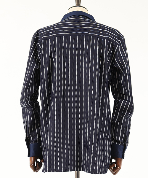 Jih Nunc(ジーヌンク)の「ms3828-インディゴ硫化染めドビーシャツ(シャツ/ブラウス・メンズ・ブラック/ネイビー・S/M/L)」の6枚目の写真