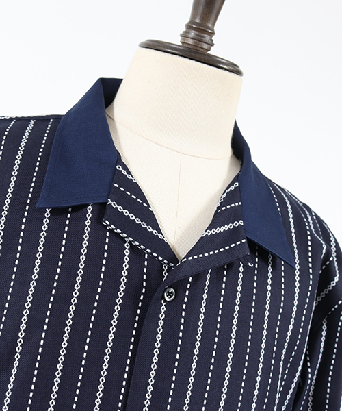Jih Nunc(ジーヌンク)の「ms3828-インディゴ硫化染めドビーシャツ(シャツ/ブラウス・メンズ・ブラック/ネイビー・S/M/L)」の7枚目の写真