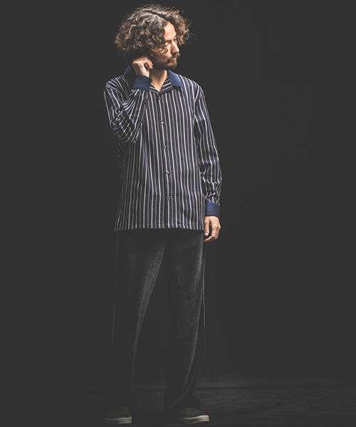 Jih Nunc(ジーヌンク)の「ms3828-インディゴ硫化染めドビーシャツ(シャツ/ブラウス・メンズ・ブラック/ネイビー・S/M/L)」の13枚目の写真