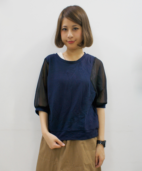 CIAOPANIC（チャオパニック）の「【Ciaopanic】袖シフォンミニ裏毛（Tシャツ/カットソー・レディース・アイボリー/ブラック/グレー/サックスブルー/ネイビー/オフホワイト・FREE）」の6枚目の写真