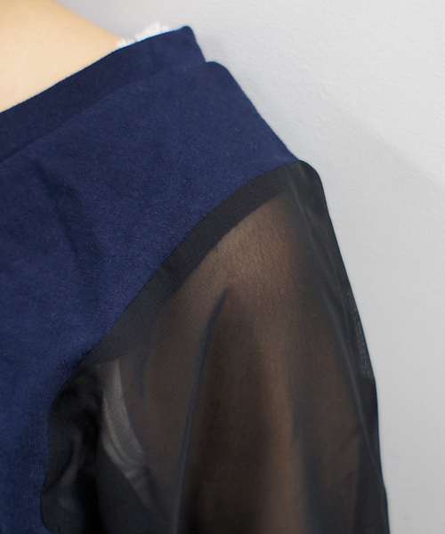 CIAOPANIC（チャオパニック）の「【Ciaopanic】袖シフォンミニ裏毛（Tシャツ/カットソー・レディース・アイボリー/ブラック/グレー/サックスブルー/ネイビー/オフホワイト・FREE）」の10枚目の写真