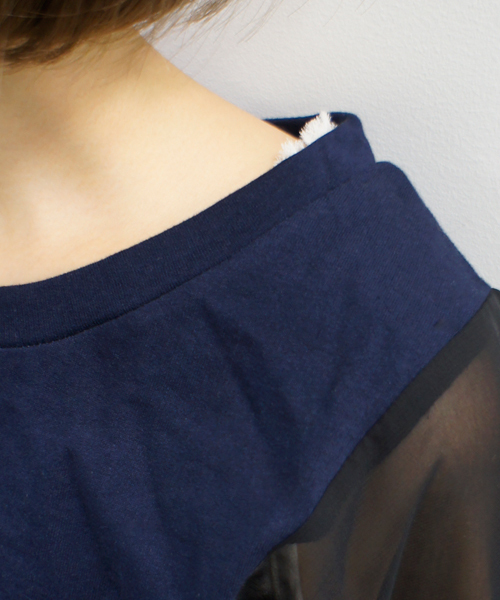 CIAOPANIC（チャオパニック）の「【Ciaopanic】袖シフォンミニ裏毛（Tシャツ/カットソー・レディース・アイボリー/ブラック/グレー/サックスブルー/ネイビー/オフホワイト・FREE）」の9枚目の写真