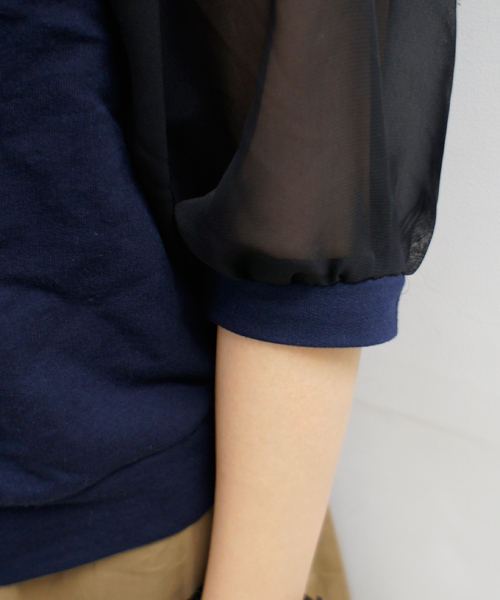 CIAOPANIC（チャオパニック）の「【Ciaopanic】袖シフォンミニ裏毛（Tシャツ/カットソー・レディース・アイボリー/ブラック/グレー/サックスブルー/ネイビー/オフホワイト・FREE）」の8枚目の写真