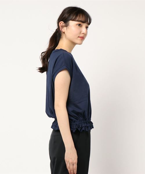 KOBE LETTUCE(コウベレタス)の「裾ギャザーフレンチスリーブバルーン半袖Tシャツ(Tシャツ/カットソー・レディース・ブラック/ネイビー/ベージュ/レッド/オフホワイト・FREE)」の6枚目の写真