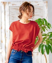 裾ギャザーフレンチスリーブバルーン半袖Tシャツ