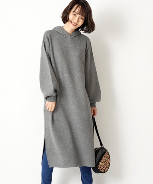 STYLEBLOCK(スタイルブロック)の「ミラノリブ天竺編みパーカーニットワンピース(ワンピース・レディース・ダークグレー/ダークベージュ/ブラック/ブラウン/アイボリー・M)」の4枚目の写真