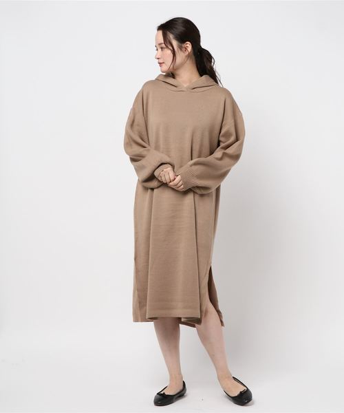 STYLEBLOCK(スタイルブロック)の「ミラノリブ天竺編みパーカーニットワンピース(ワンピース・レディース・ダークグレー/ダークベージュ/ブラック/ブラウン/アイボリー・M)」の9枚目の写真