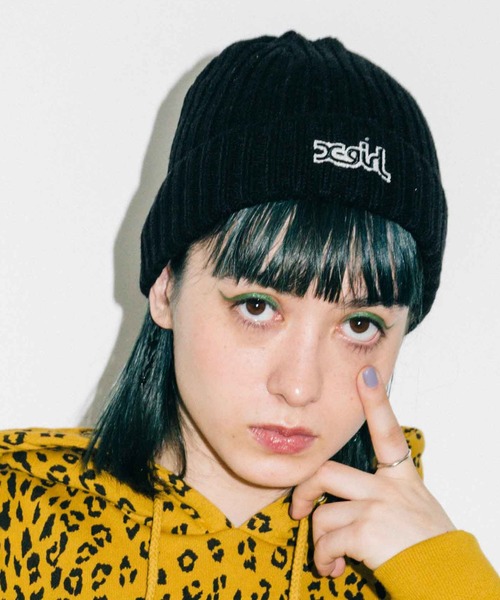 X-girl(エックスガール)の「RIB KNIT CAP(ニットキャップ/ビーニー)」|ブラック