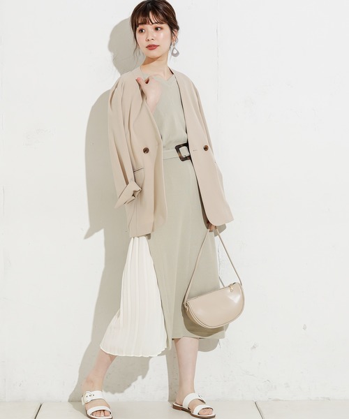 natural couture(ナチュラルクチュール)の「【WEB限定】しっかりリブサイドプリーツワンピ(ワンピース)」|ミント