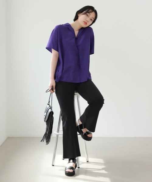 PAGEBOY(ページボーイ)の「シアーチャイナカイキンシャツ(シャツ/ブラウス・レディース・オフホワイト/ブラック/パープル・FREE)」の10枚目の写真