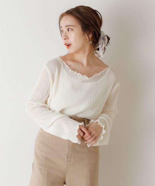 Chico（チコ）の「プリーツメローシアーブラウス(キャミ付き）（シャツ/ブラウス・レディース・ブラック/ベージュ/ブラウン/ピンク/アイボリー・FREE）」の15枚目の写真