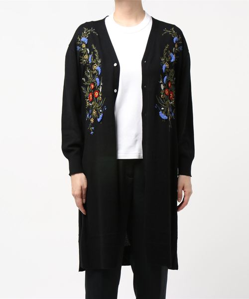 セール Super カーディガン ボレロ トップス フラワーゲートフリンジ刺しゅうコットンニットロングカーディガン カーディガン ボレロ Super Hakka スーパーハッカ のファッション 収納力抜群