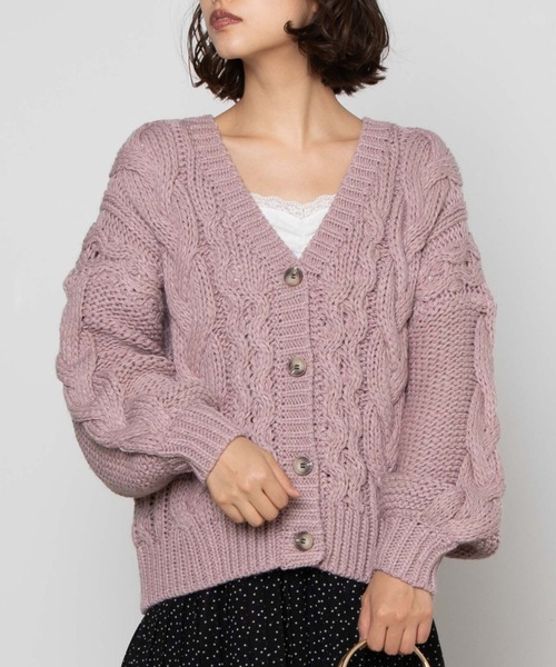 WEGO（ウィゴー）の「WEGO/ボリューム袖ケーブルミドルカーディガン（カーディガン/ボレロ・レディース・ブラウン/オリーブ/ブルー/ライトベージュ/ホワイト/ライトピンク・FREE）」の6枚目の写真