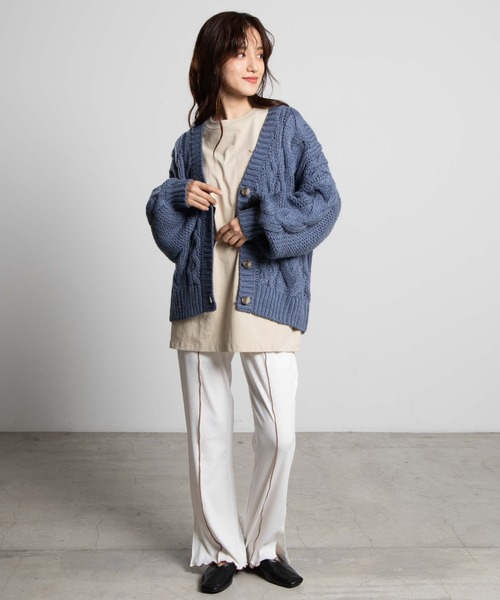 WEGO（ウィゴー）の「WEGO/ボリューム袖ケーブルミドルカーディガン（カーディガン/ボレロ・レディース・ブラウン/オリーブ/ブルー/ライトベージュ/ホワイト/ライトピンク・FREE）」の19枚目の写真