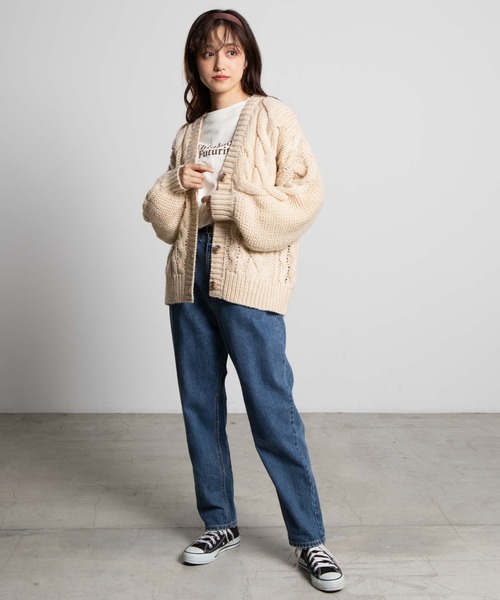 WEGO（ウィゴー）の「WEGO/ボリューム袖ケーブルミドルカーディガン（カーディガン/ボレロ・レディース・ブラウン/オリーブ/ブルー/ライトベージュ/ホワイト/ライトピンク・FREE）」の18枚目の写真