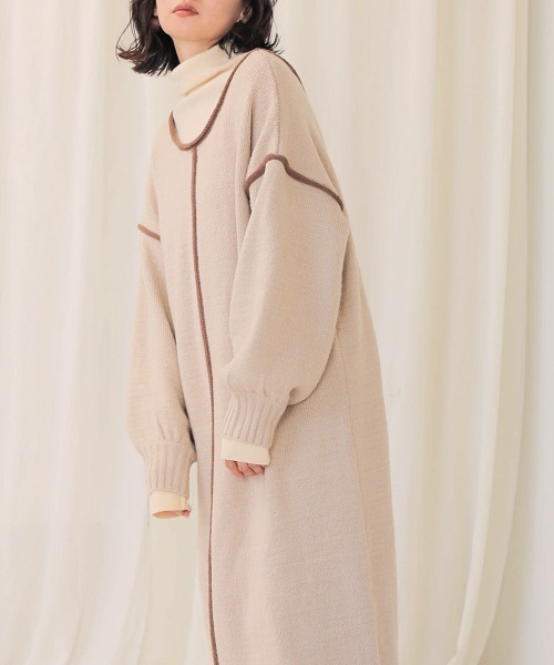 Bab（バブ）の「【WEB限定】配色パイピングニットワンピース（ワンピース・レディース・モカ/ベージュ/ブラック・FREE）」の3枚目の写真