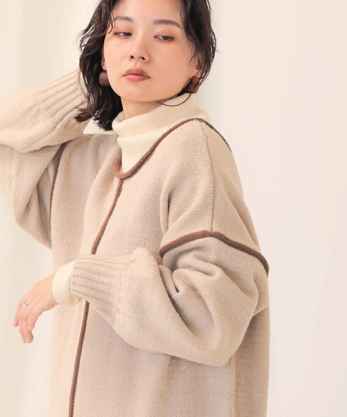 Bab（バブ）の「【WEB限定】配色パイピングニットワンピース（ワンピース・レディース・モカ/ベージュ/ブラック・FREE）」の7枚目の写真