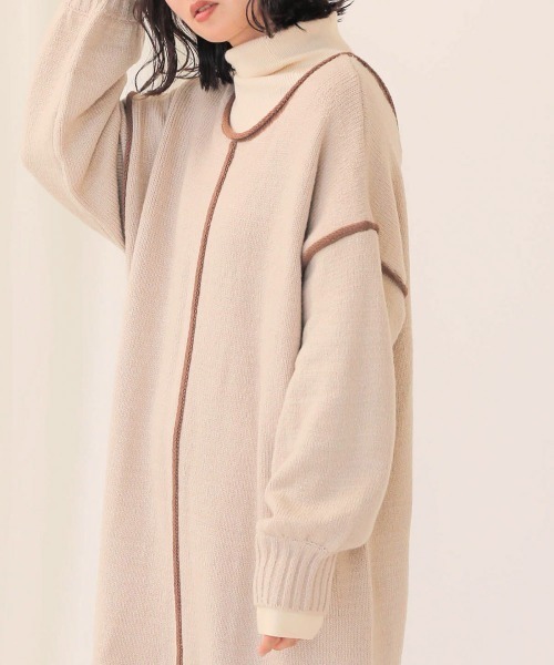Bab（バブ）の「【WEB限定】配色パイピングニットワンピース（ワンピース・レディース・モカ/ベージュ/ブラック・FREE）」の8枚目の写真