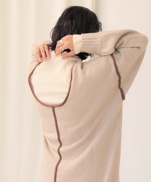 Bab（バブ）の「【WEB限定】配色パイピングニットワンピース（ワンピース・レディース・モカ/ベージュ/ブラック・FREE）」の9枚目の写真