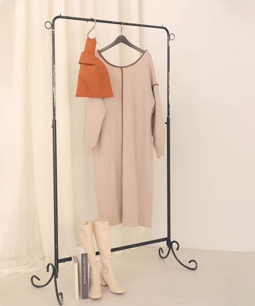 Bab（バブ）の「【WEB限定】配色パイピングニットワンピース（ワンピース・レディース・モカ/ベージュ/ブラック・FREE）」の11枚目の写真