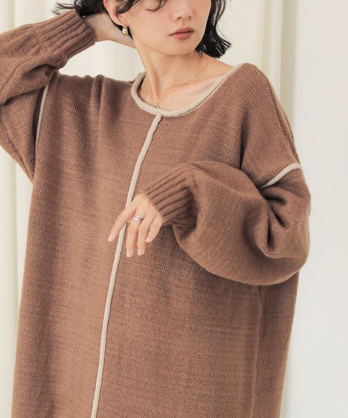 Bab（バブ）の「【WEB限定】配色パイピングニットワンピース（ワンピース・レディース・モカ/ベージュ/ブラック・FREE）」の14枚目の写真